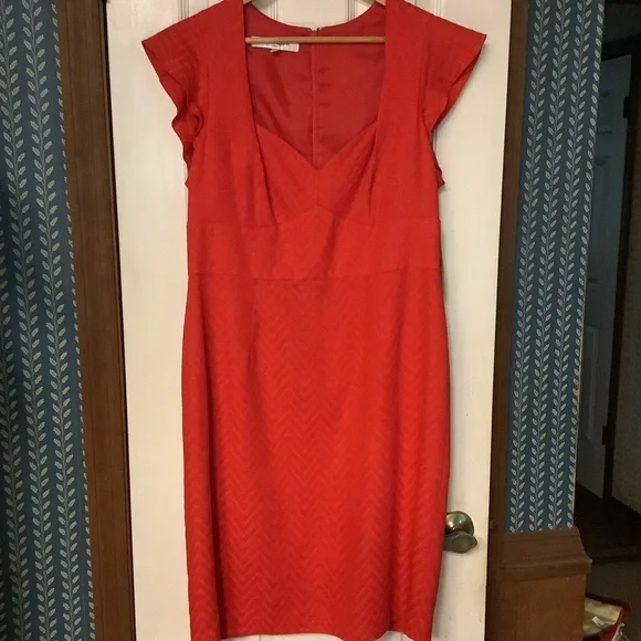 evan picone red dress EVAN-PICONE Womens 12 Elegant MidiDress Red Stretch Ruched Empire Waist Halter